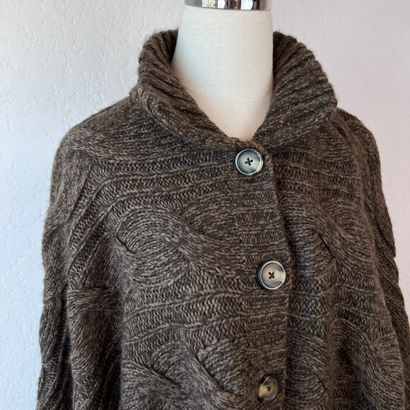 Vintage Y2K Decree Cable Knit Poncho Sweater size XL Button Up Brown - Picture 3 of 10